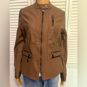 Cool Apt 9 size S brown leather look zip up jacket NWOT